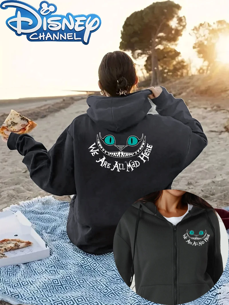 Disney autoriza el gato de Cheshire, las aventuras de Alicia en el país de las Maravillas, sudadera con capucha y cremallera para mujer, jersey informal de invierno