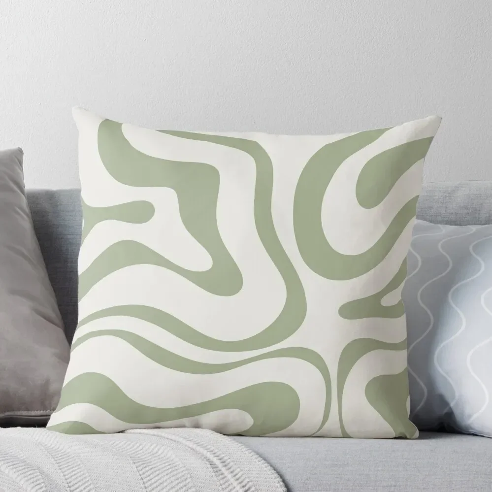 Modern Liquid Swirl Abstract Pattern in Sage Green Tones Throw Pillow Sofa Cover Decorative Cover For Living Room Pillow