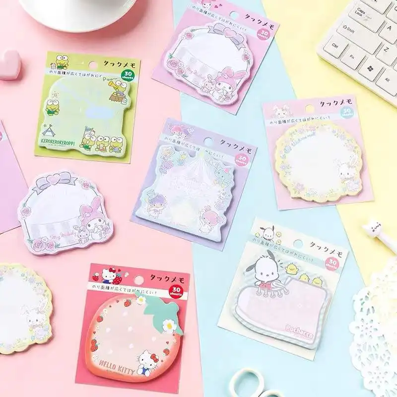 Kawaii Kitty Melody Memo Pad Sanrio Pochacco Sticky Notes Cute Stationery Label Notepad Planner Sticker Post School Supplies