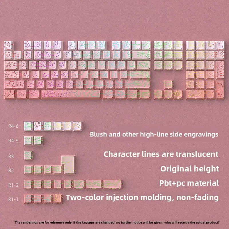 KUXM Blush Contour 4.0 Keycaps OEM Height 130 Keys Two-Color Small Full Set Cracked Glowing