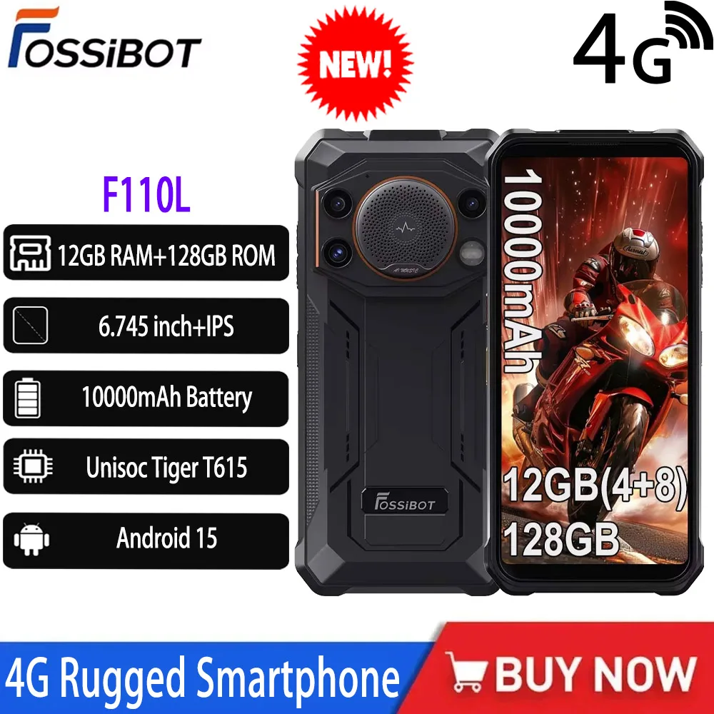 NEW Fossibot F110L Rugged Smartphone 6.745 Inch+IPS Android15 12GB(4+8)+128GB 10000mAh 50MP+8MP+5MP 60Hz HD Mobile Phone NFC&GPS