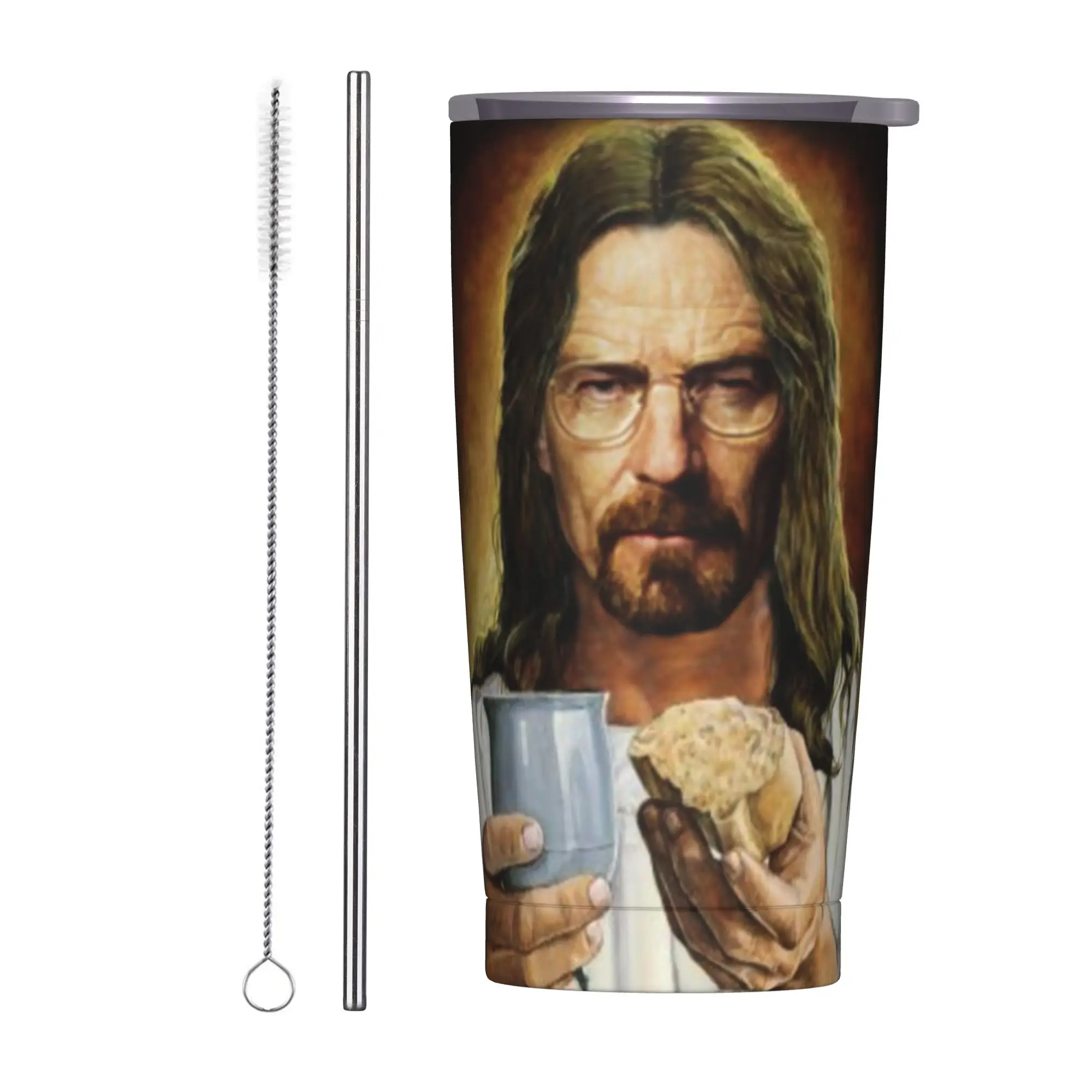 Holy Heisenberg Jesus Insulated Tumbler with Lid Breaking Bad Stainless Steel Thermal Mug Office Home Car Bottle Cup, 20oz