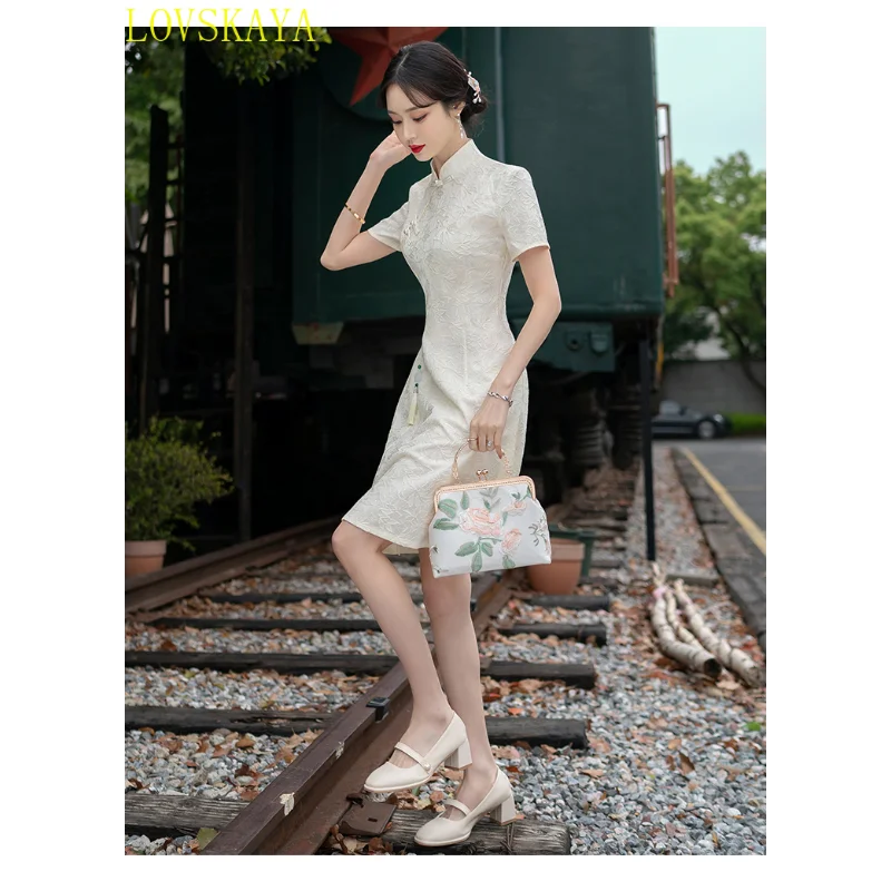 New Plus Size Retro Red Embroidery Chinese Traditional Casual Party Women's Midi Dress Summer Plaid Dress