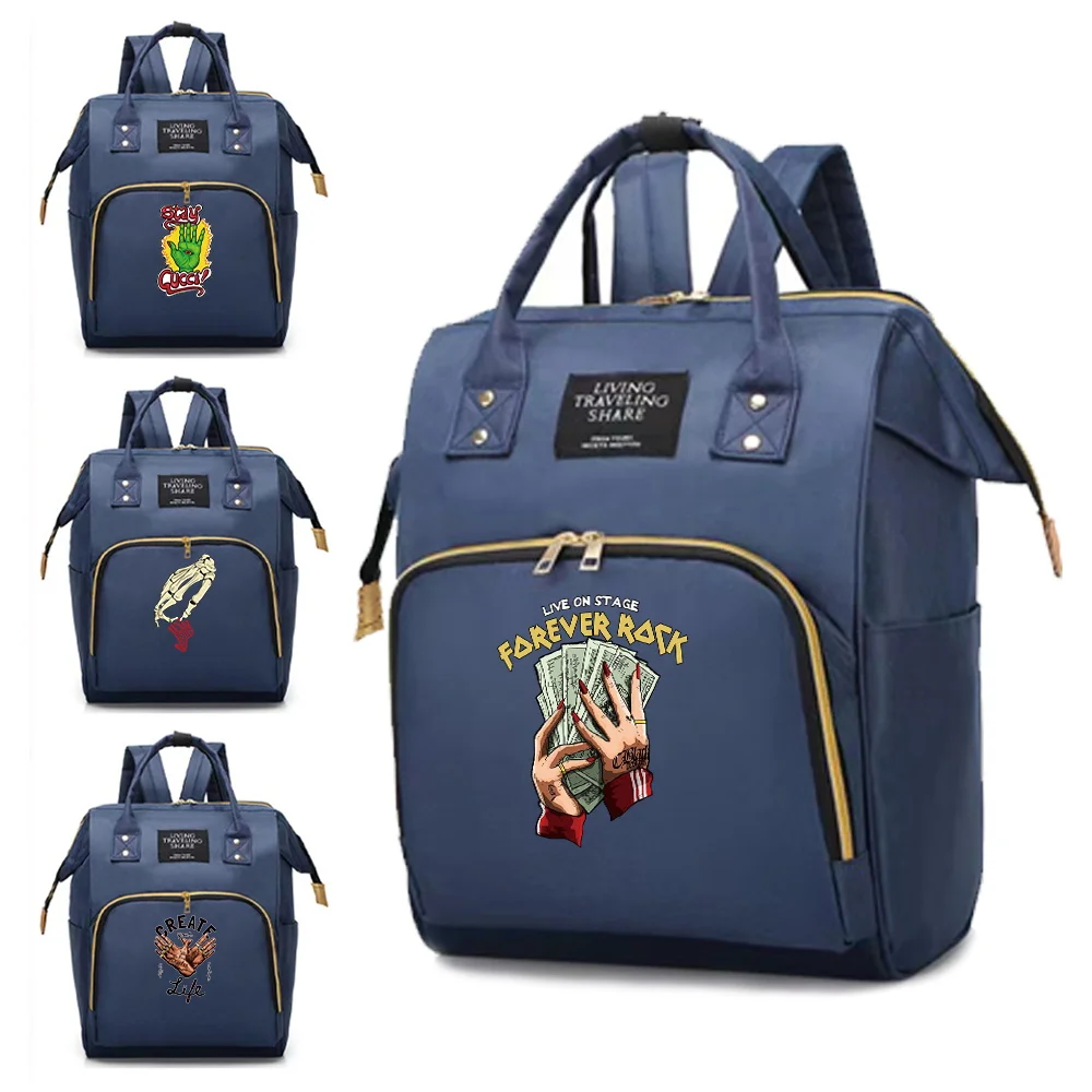 Mommy Pack Hand Pattern Large Capacity Compartments Zipper Backpack Portable Simple Casual Travel Storage Shopping Bag Unisex