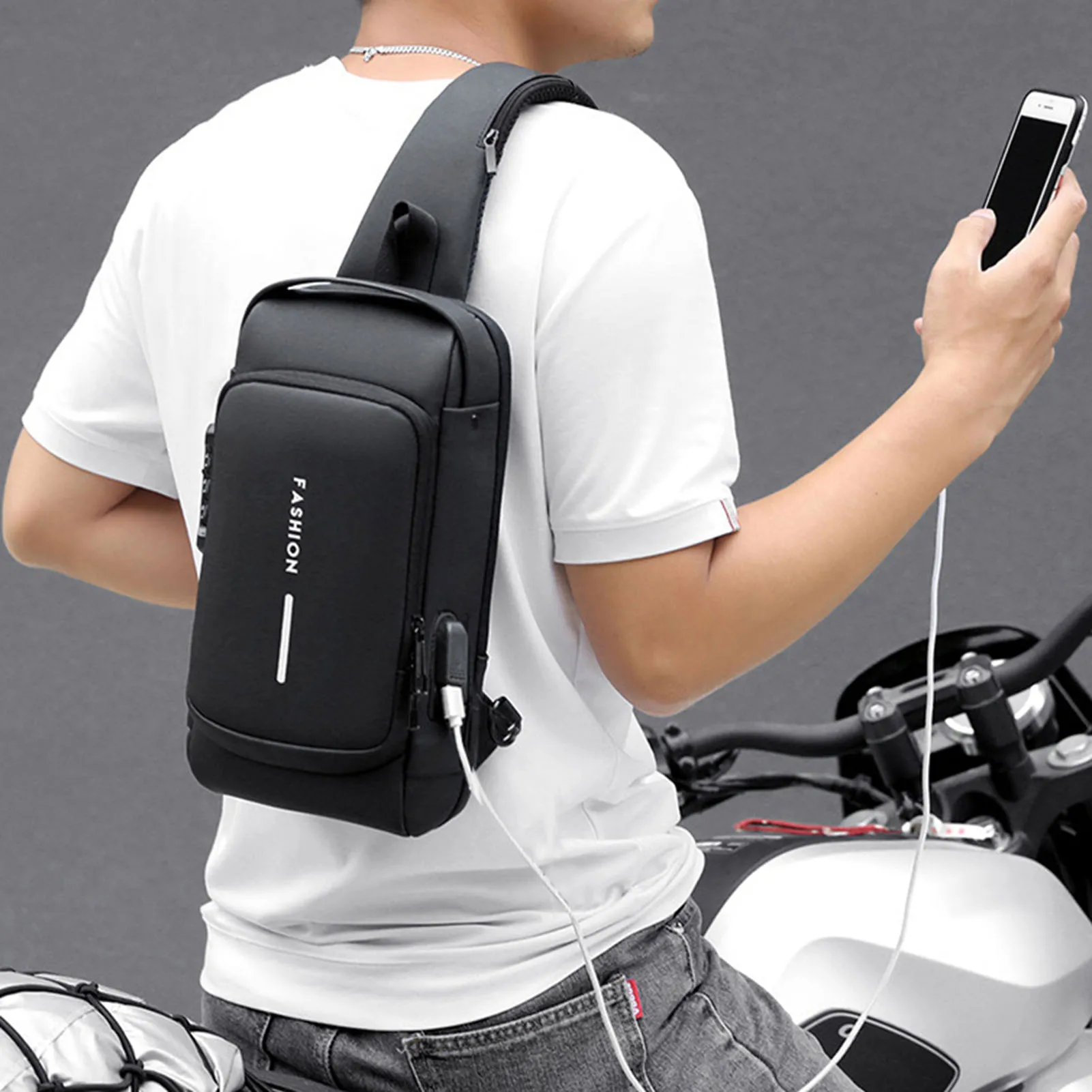 Usb Charging Sport Shoulder Bag Men Waterproof Men Crossbody Bag Anti-theft Travel Messenger Sling Fashion Designer Chest Bags