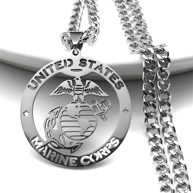 United States Marine Corps Medal Necklace Hollow Stainless Steel US Army Signet Pendant Necklaces Jewelry collier homme N6183S03