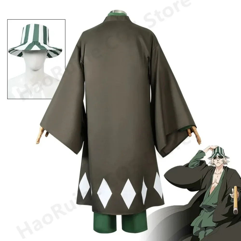 Halloween Carnival Party Costume Hot Anime Bleach Cosplay Urahara Kisuke Gotei 13 Costume Kimono Uniform Cape Top Pants Hat Suit