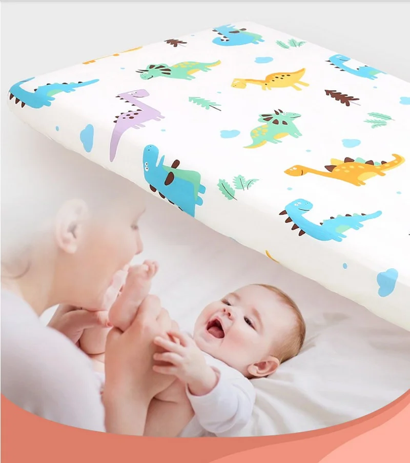 Lençóis de algodão para crianças, cama macia, capas de colchão, impresso, recém-nascido, conjunto de cama infantil, mini berço, 130cm x 70cm