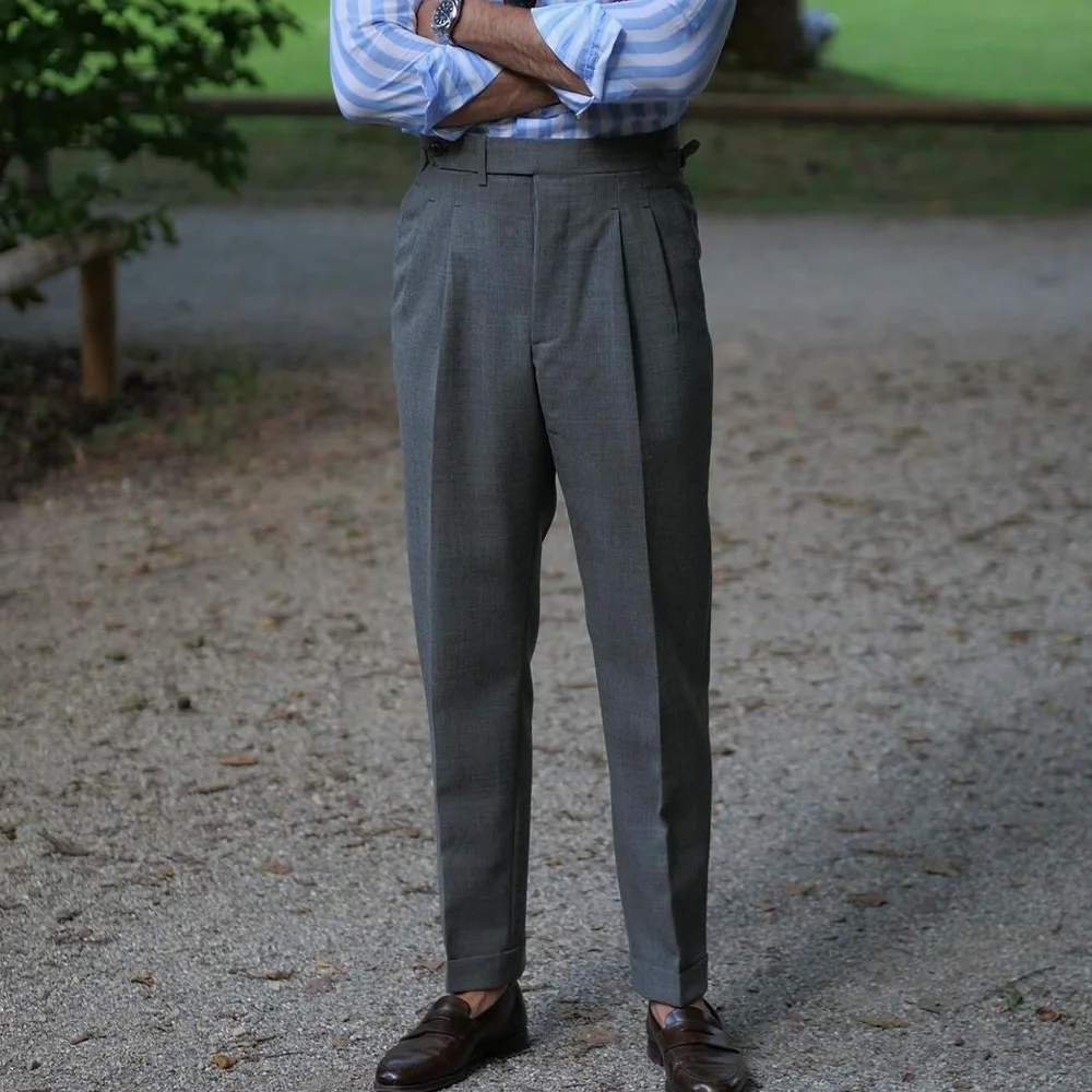 

Мужские смешанные плиссированные зауженные брюки с низкой посадкой, повседневная деловая офисная одежда, удобные дышащие облегающие брюки, классические формальные D