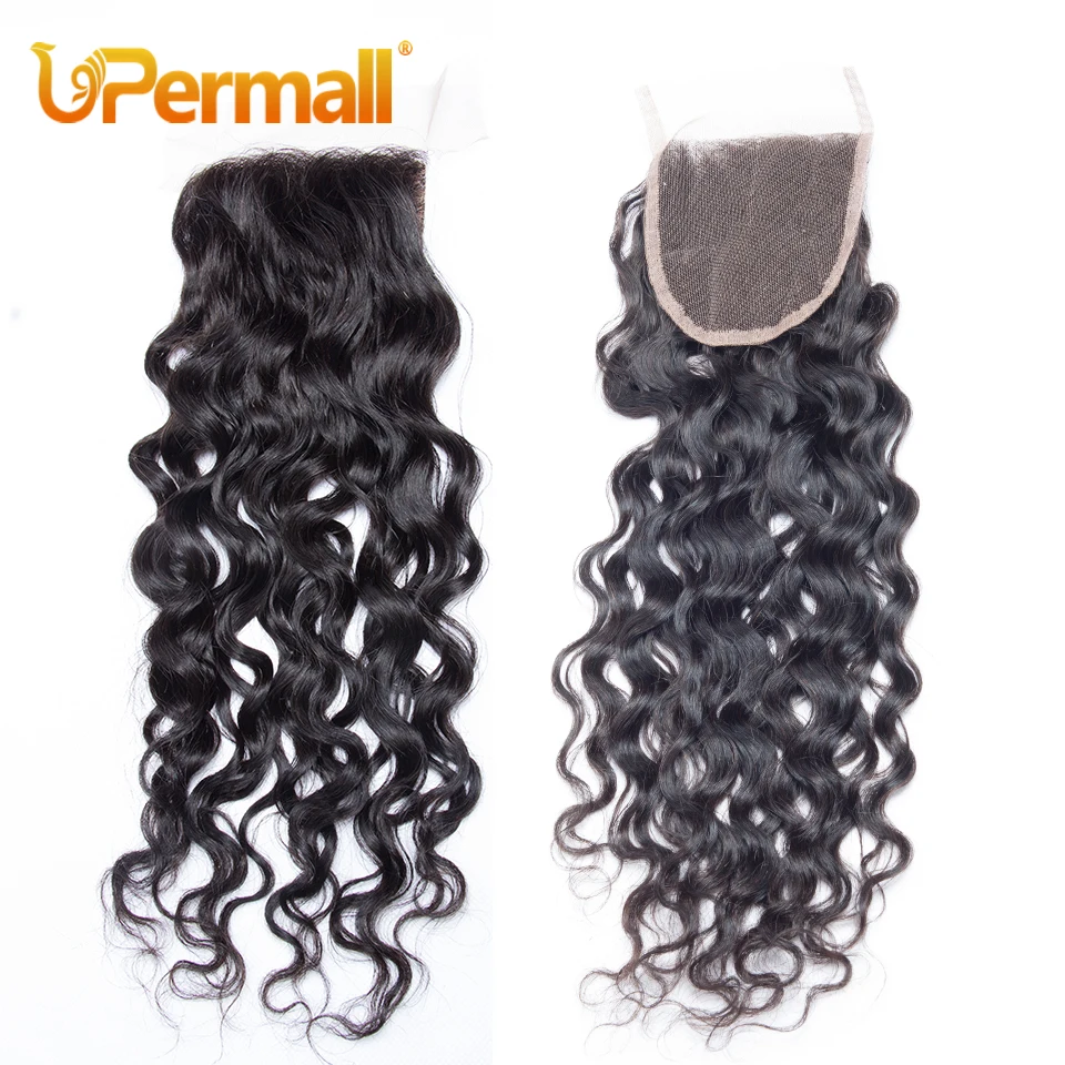 Upermall Water Wave 13x4 Lace Frontal & HD Transparent Swiss 4×4 Closure Pre Plucked Brazilian Remy Human Hair For Black Women