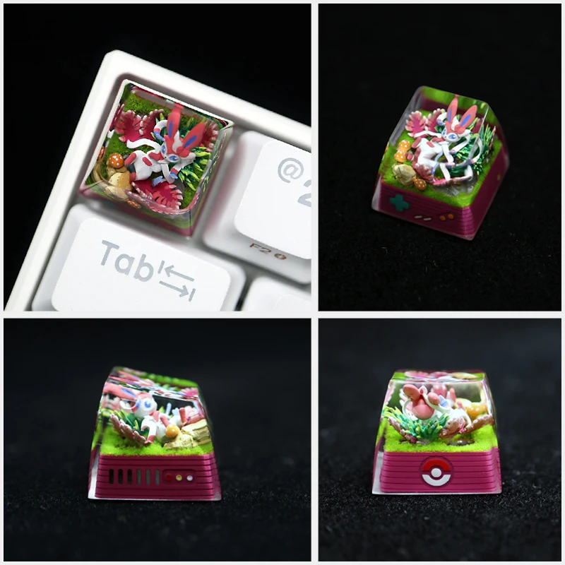 pokemon-eevee-resin-theme-custom-keycaps-set-translucent-3d-artisan-mechanical-keyboard-accessories-handmade-collectible-keycaps