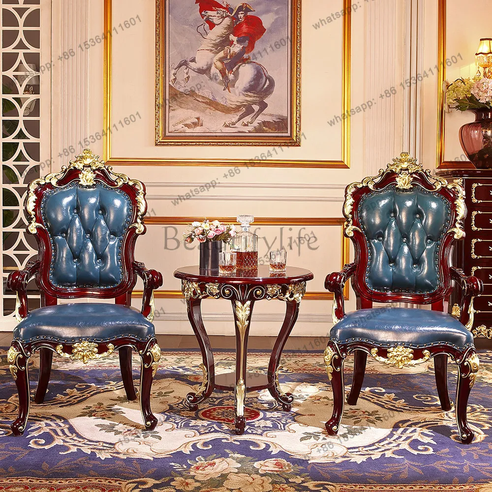 

European solid wood negotiation table and chair combination balcony red sandalwood small round table European small coffee table