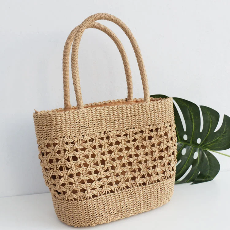 2023 New French Pastoral Grass Woven Bag Cute Bags Hollow Handbag Women's Bag Woven Bag Beach Bag