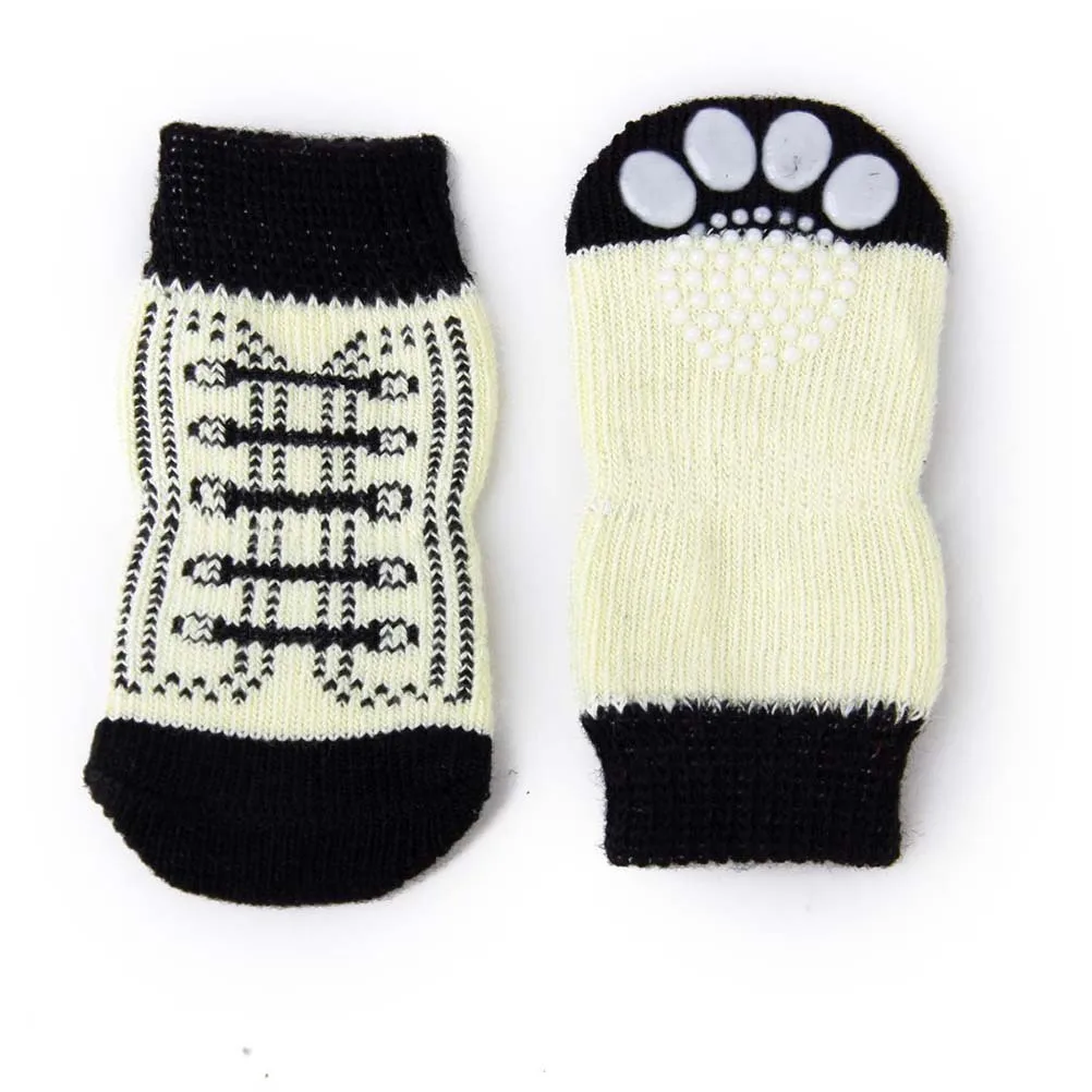 

4pcs Dog Xl Black White Cotton Spandex Anti-Slip Rubber Pattern Keep Paws Clean For Pets Puppy Cat Non Slip Socks Pet Cotton