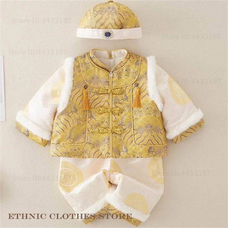 

Plush Thicken Kid Baby Tang Suit Traditional Chinese Hundred Days One Year Outfit Costume Chinese Spring Festiva Clothing Hanfu