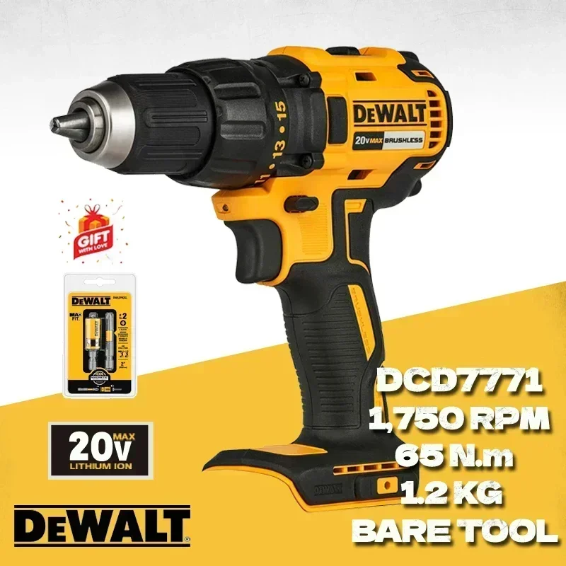 DEWALT DCD7771 Cordless Compact Driver Drill 20V Brushless Motor Rechargeable Screwdriver Power Tools DCD7771N With DWA2PH2SL