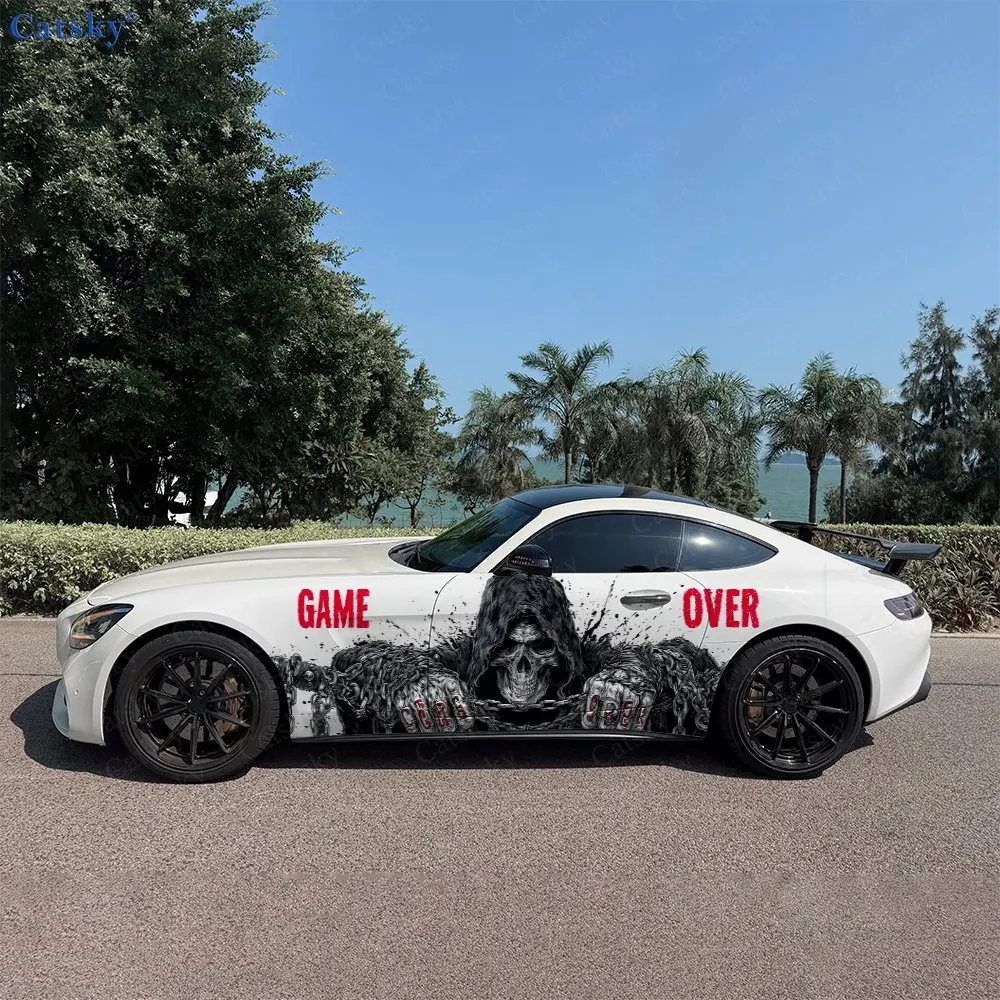 2pcs Ink Splash Chain Skeleton, Durable, Fade-resistant, Enhance Vehicle Aesthetics With Bold Artistic Design Car Vinyl Wraps