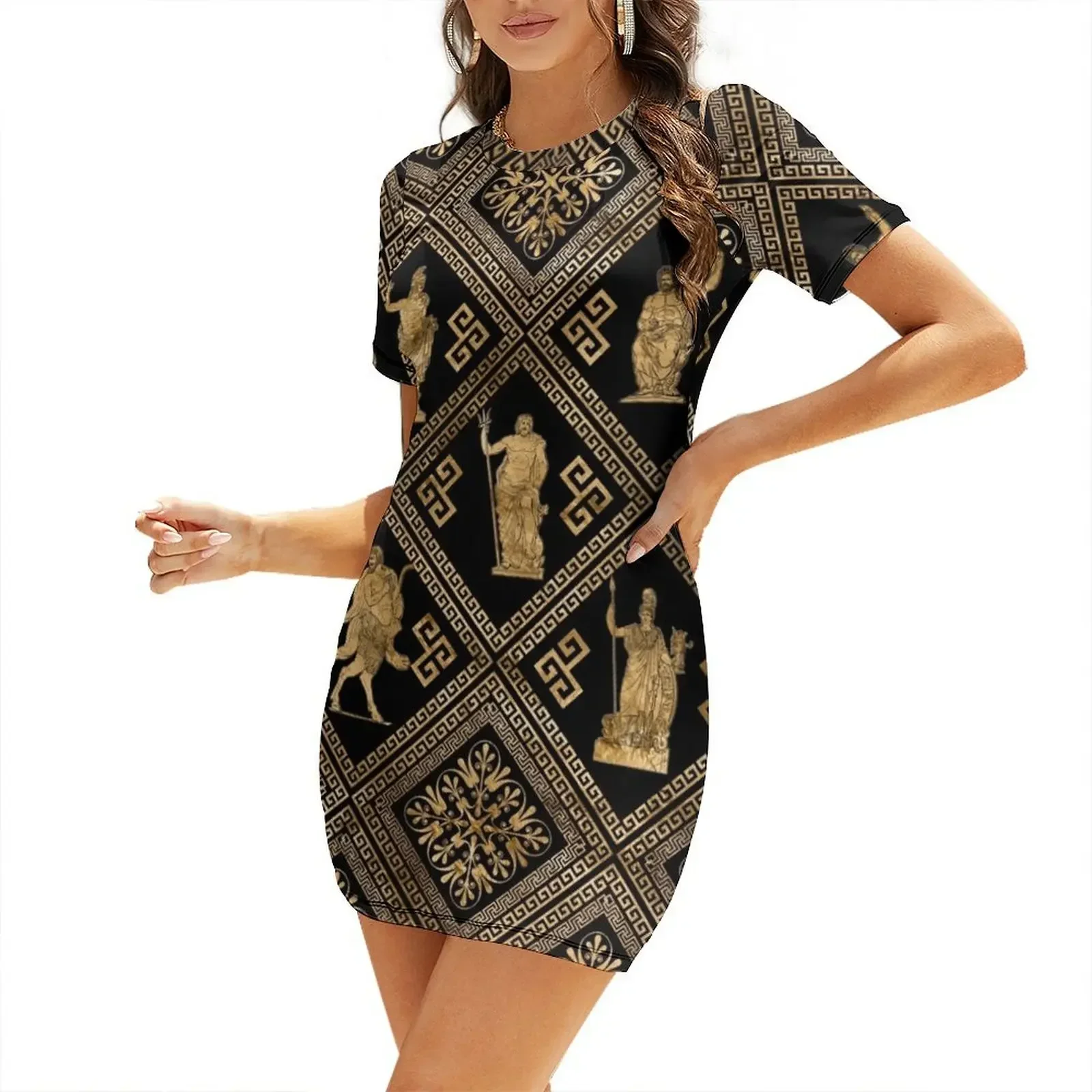 

Greek Deities and Meander Key ornament Short-Sleeved Dress elegant women's sets bandage dress