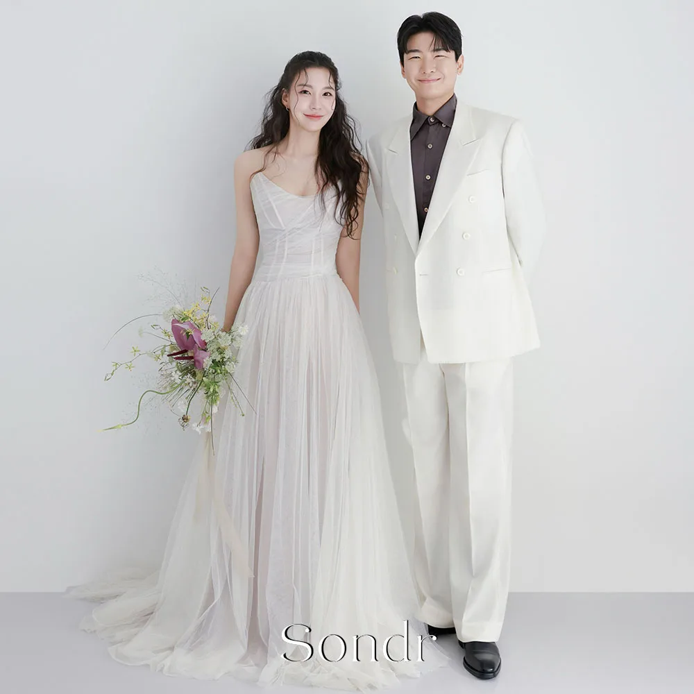 Sondr Modern Strapless A-Line 2026 Wedding Dress Korea Photography Pleated Tulle Long Bridal Gown Corset Back Customized