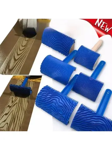 7인치 DIY 나무 질감 페인트 롤러 – 모조 나무 패턴 도구 세트, 벽면 아트 및 나뭇결 작업용