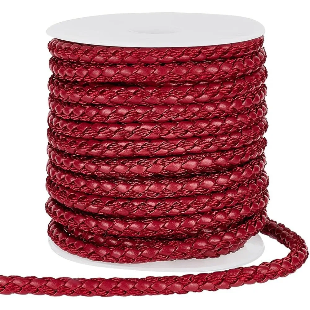 10 Yards Round Braided Leather Cord, 5.5mm Leather Rope Red Jewelry Craft Cord Tie Cording Leather Strap Bolo Cord