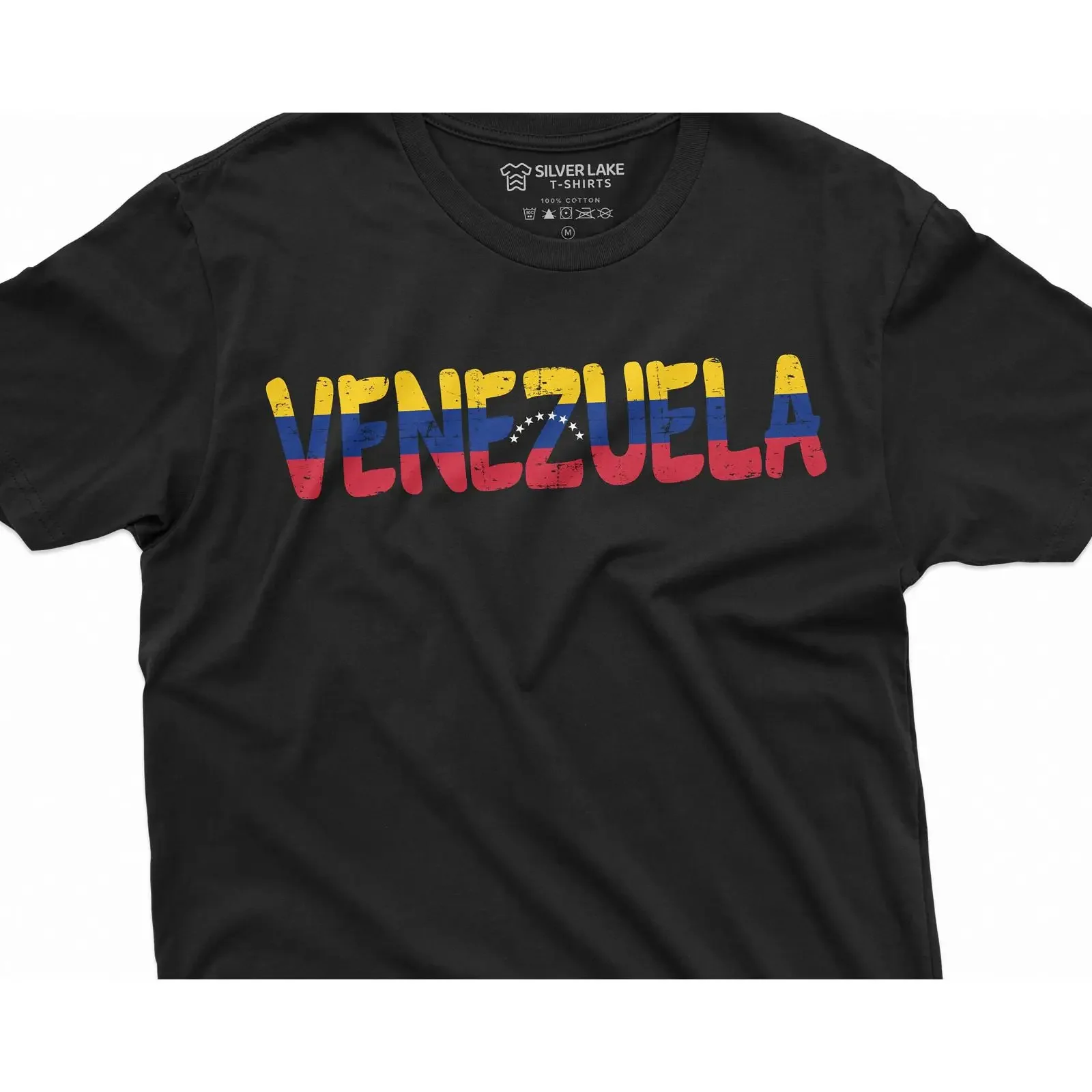 Herren-T-Shirt mit venezolanischer Flagge und Wappen, Vintage-Look, gewaschen, atmungsaktiv, grafisches Design, modische Designerkleidung, stilvoll, weich