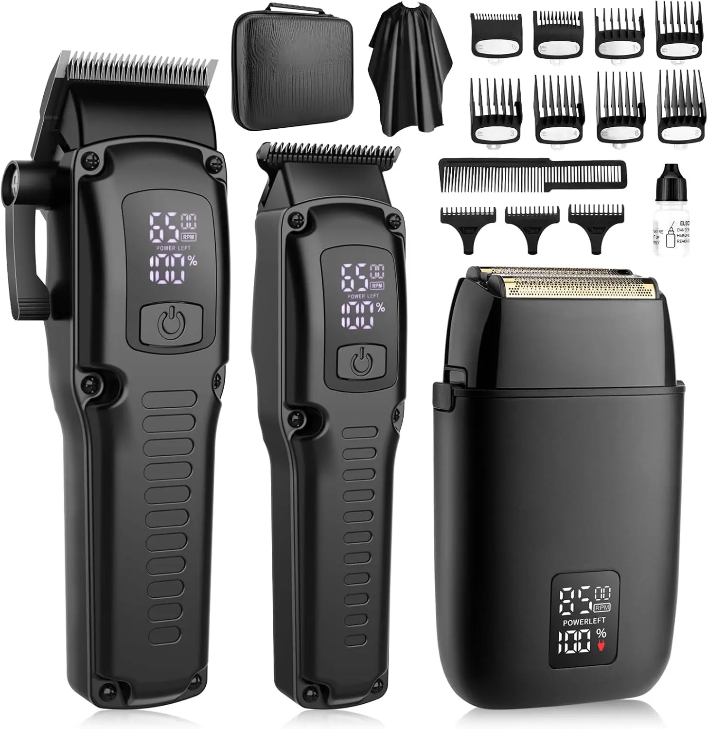 

Professional Men's Hair Clipper Set: 3-in-1 Cordless Trimmer with LED Display, Ideal for Home and Travel Grooming
