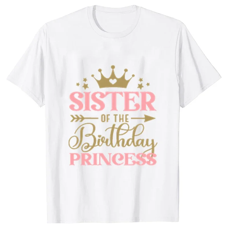 Birthday Princess Girls Party T-shirt Family Gathering Matching Sibling Tees White Unisex Kids Clothing Crown Graphic Y2k Tops