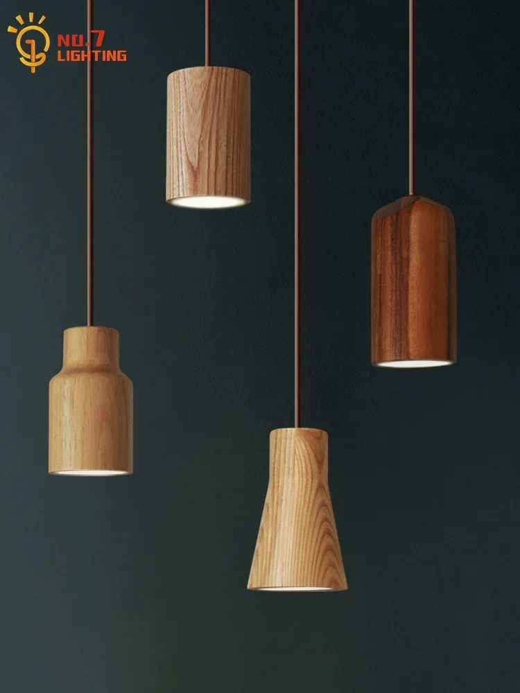 Japanese Design Minimalist Wooden Pendant Lights LED E27 Zen Art Decorative Hanging Light Fixture Kitchen Study Dining Room Bar