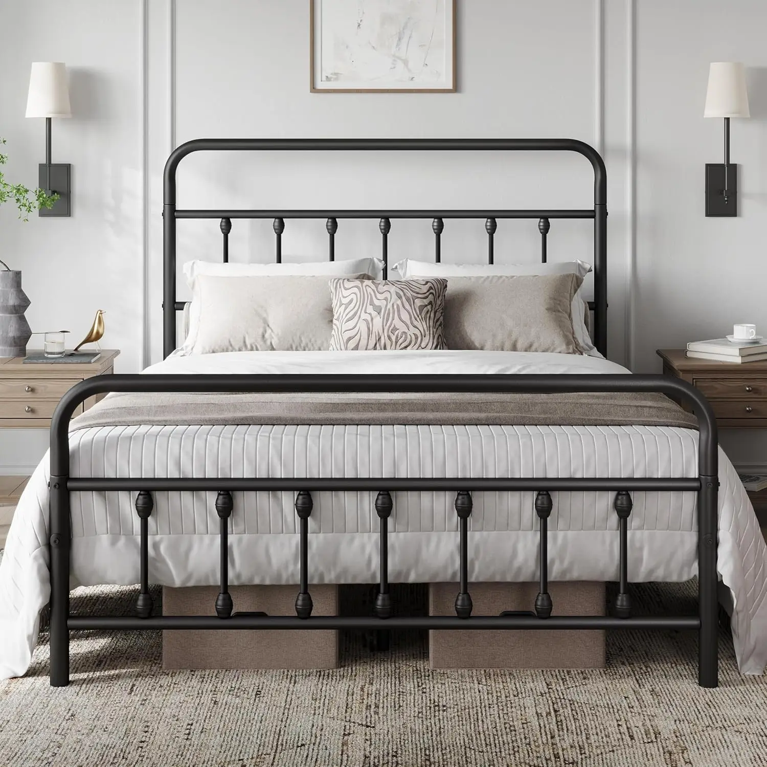 

Metal Platform Bed Frame Iron Headboard Footboard Under Bed Storage No Box Spring Full Size Customized