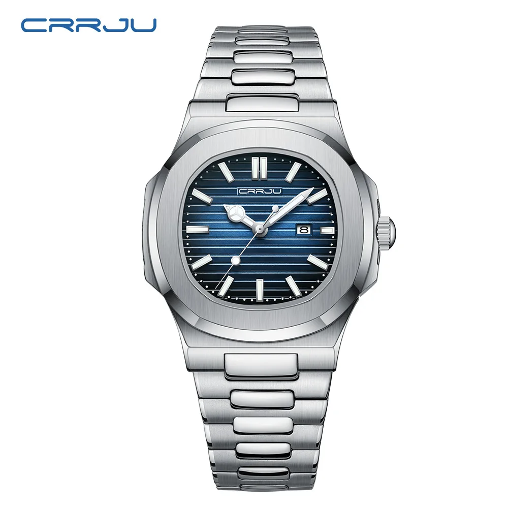 CRRJU 2024 Men Watch Stainless Steel Band Date Mens Clock Business Male Watches Waterproof Luxuries Man Wrist Watches for Men