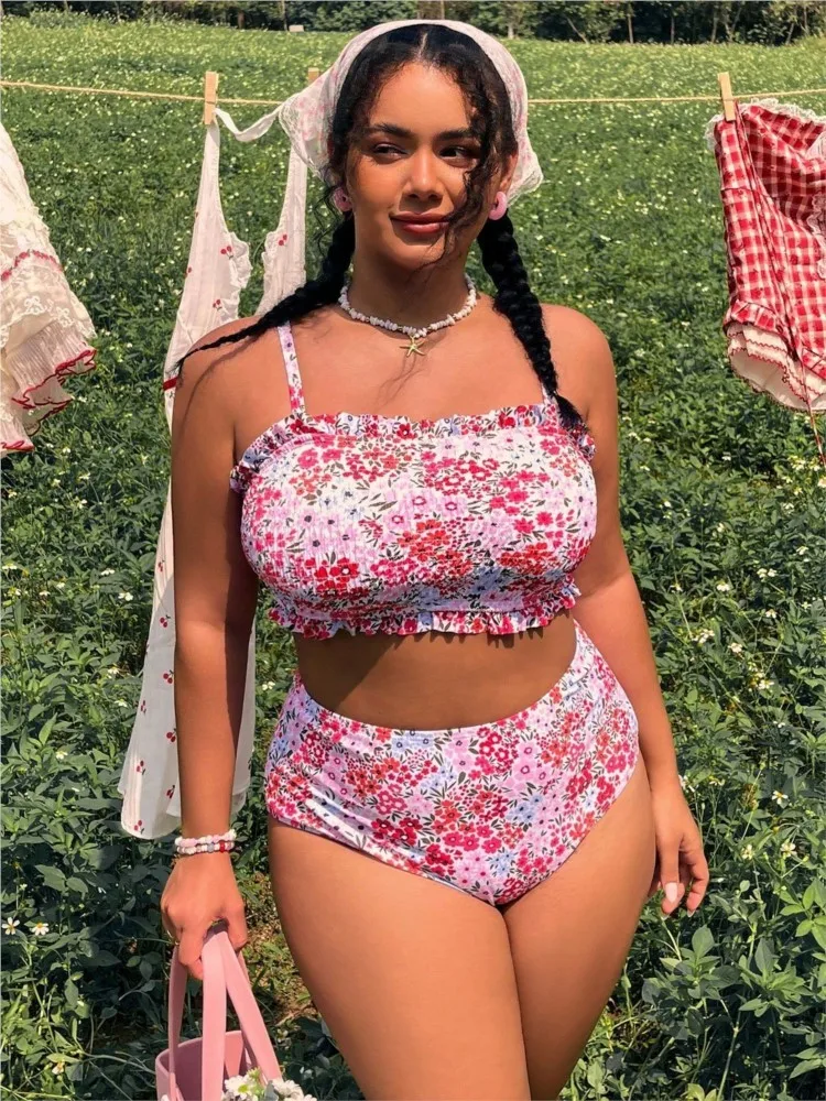 L-4XL Plus Size High Waist Bikini Women's Push Up Big Large Size Swimsuit 2026 Summer Mujer Tummy Control Swimwear Bikini Sets