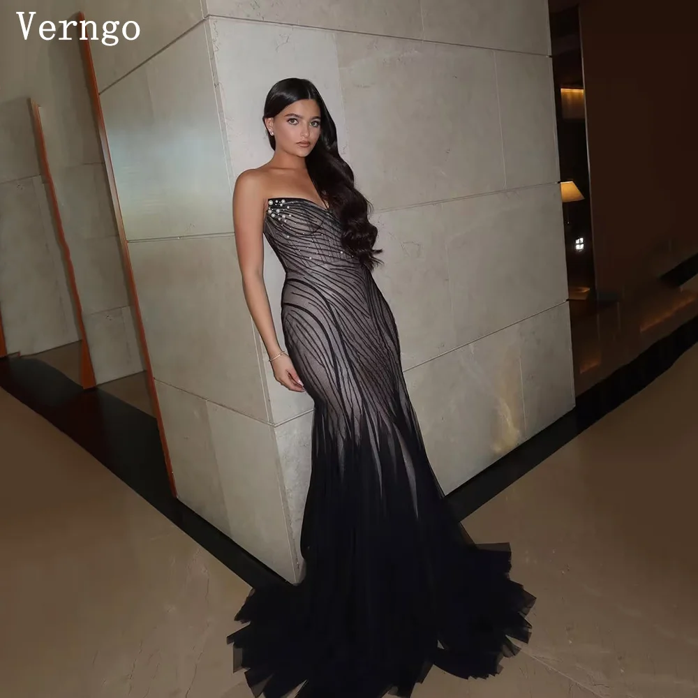 

Verngo Sexy Black Prom Gown Strapless A Line Floor Length Evening Dress Women Modern Prom Party Dress Customized