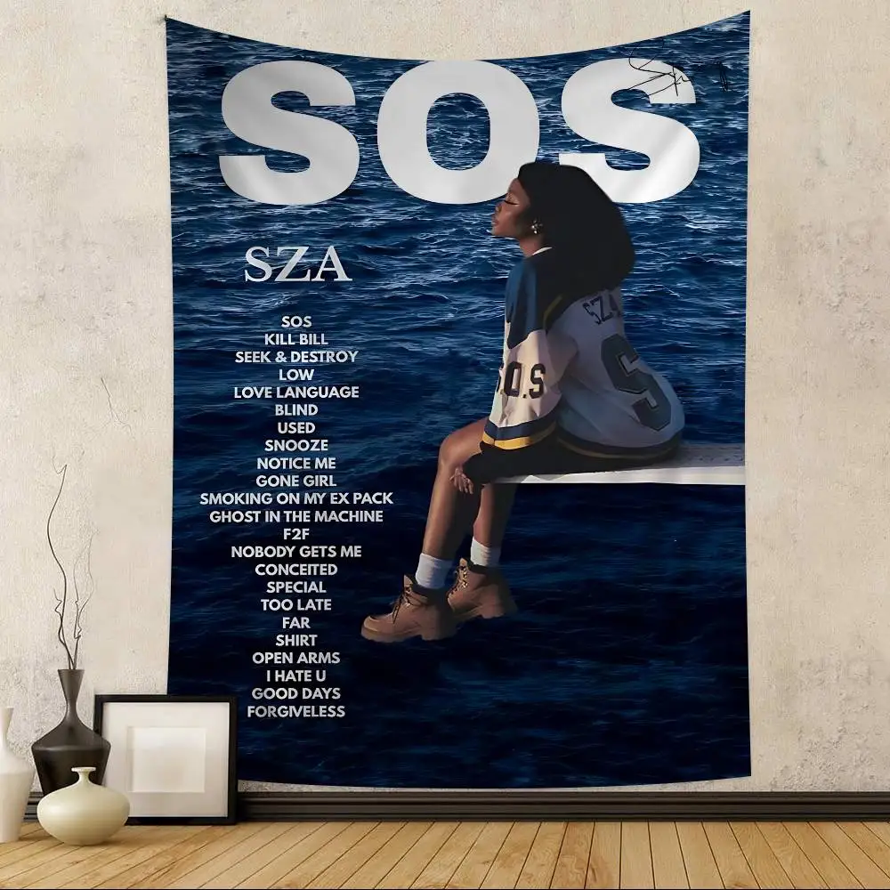 Popular Singer S-Sza Anime Tapestry Hippie Flower Wall Carpets Dorm Decor Wall Hanging Home Decor