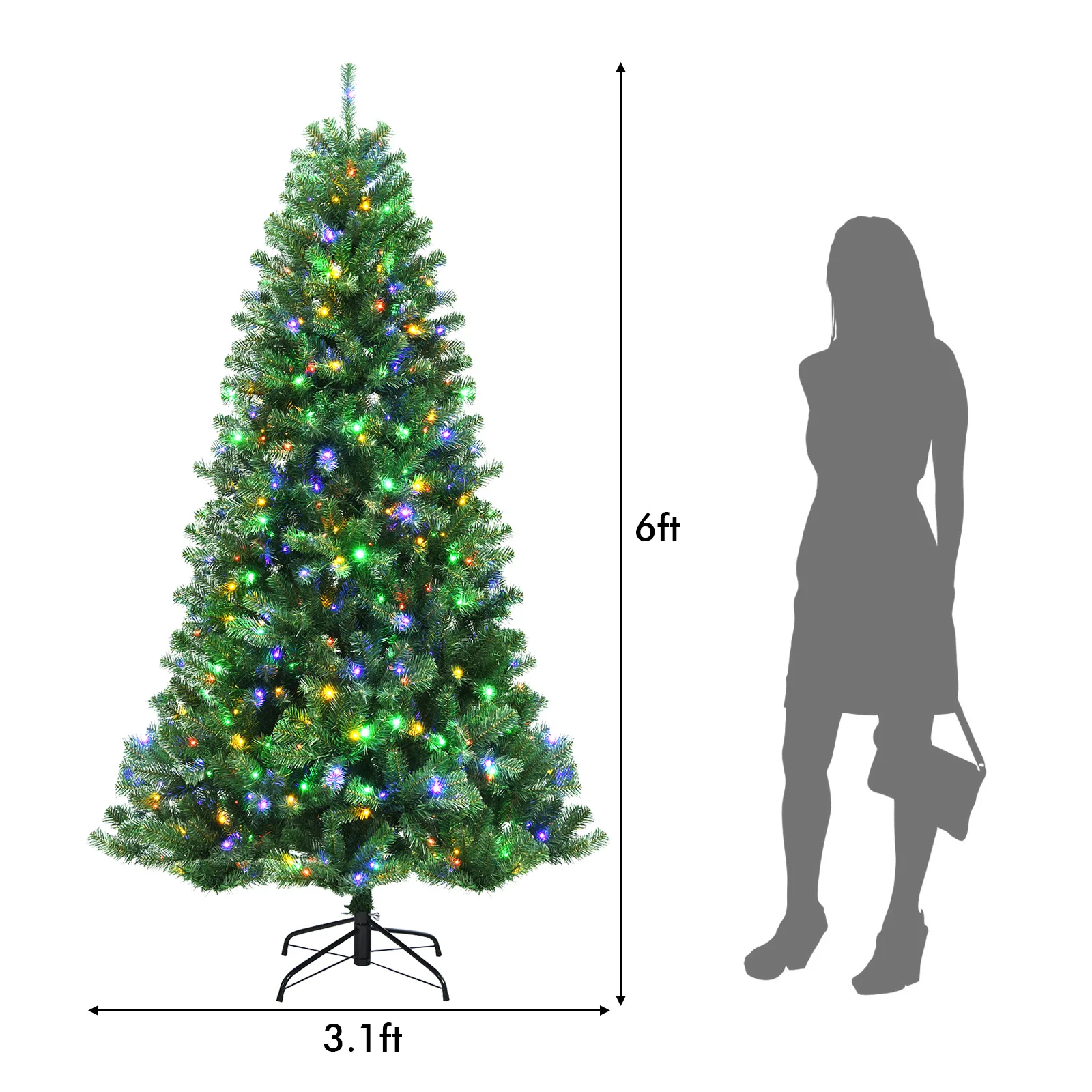 6ft Pre-lit Hinged Christmas Tree w/ Remote Control & 9 Lighting Modes