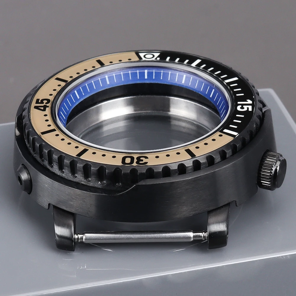Schwarzes 43mm Uhrengehäuse mit Leuchtlünette, Saphirglas, Taucheruhrgehäuse für NH34 NH35 NH36 NH70 Uhrwerk, SKX Tuna Can Uhrenteile – Detail 6