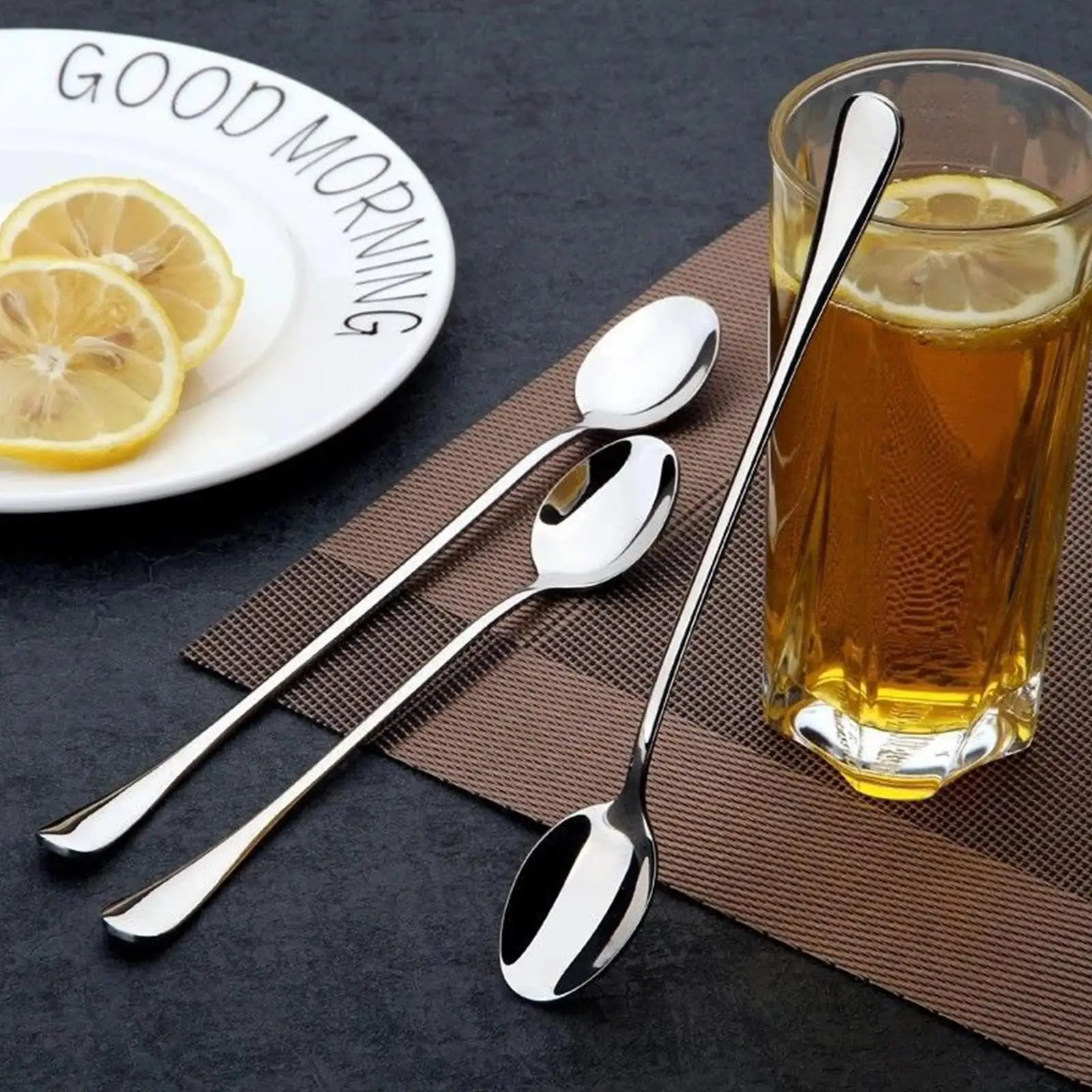 Stainless Steel Long-Handled Ice Teaspoon, Coffee Spoon, Ice Cream Stirring Spoon, Dishwasher Safe, Kitchen Accessories