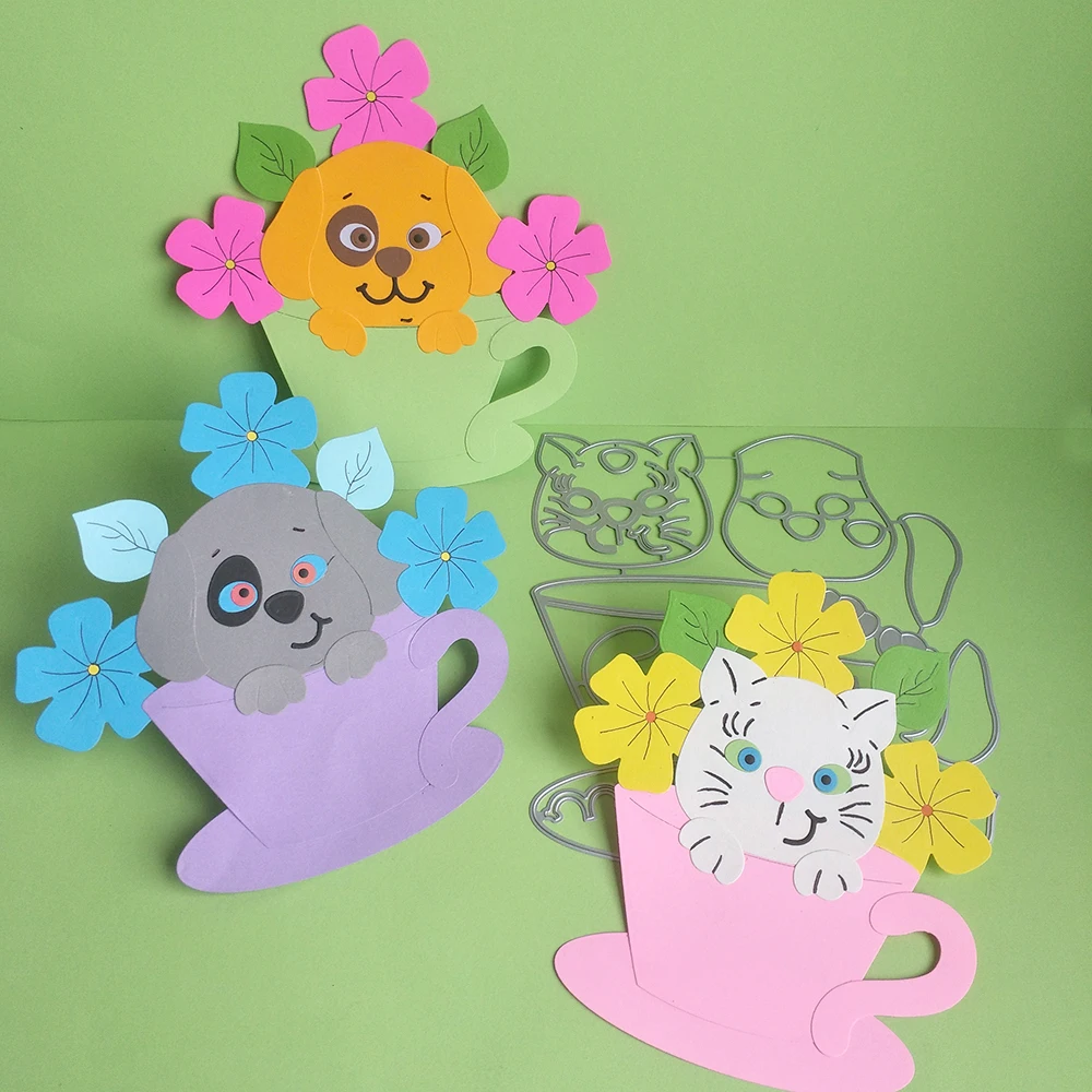 

New Beautiful teacup dog cutting diess for DIY scrapbooking, card making, photo album and photo frame decoration, handicrafts