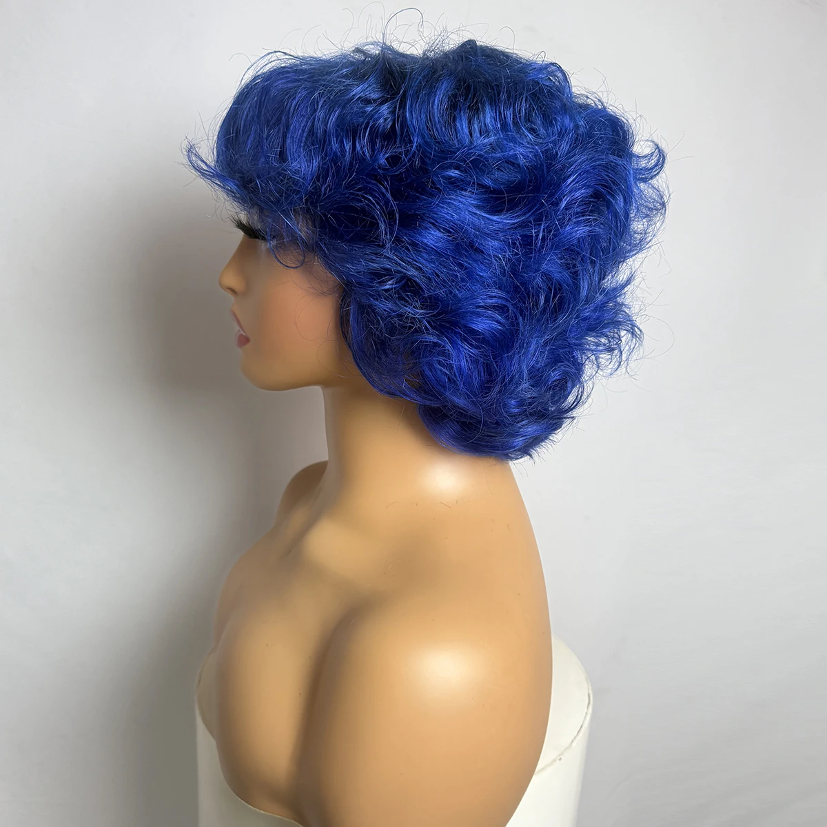 MISS ROLA Short Blue Machine Made Human Hair Wigs Braziilian 100% Human Hair Short Purple Natural Wave Wigs Suitable for Summer