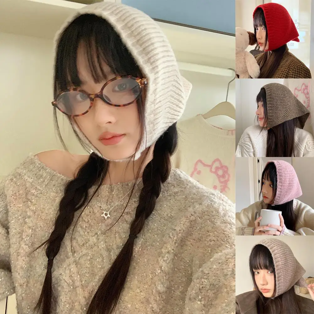 

Korean Cute Button Knitted Triangular Hair Scarf Spring And Autumn Casual Versatile Sweet Pullover Hats For Women Headwrap