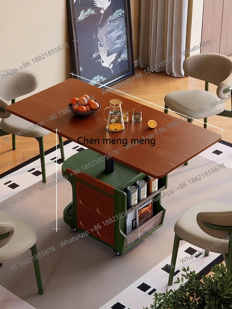 Sofa side cabinet French retro style mobile folding coffee table movable lifting rotating side few trolley