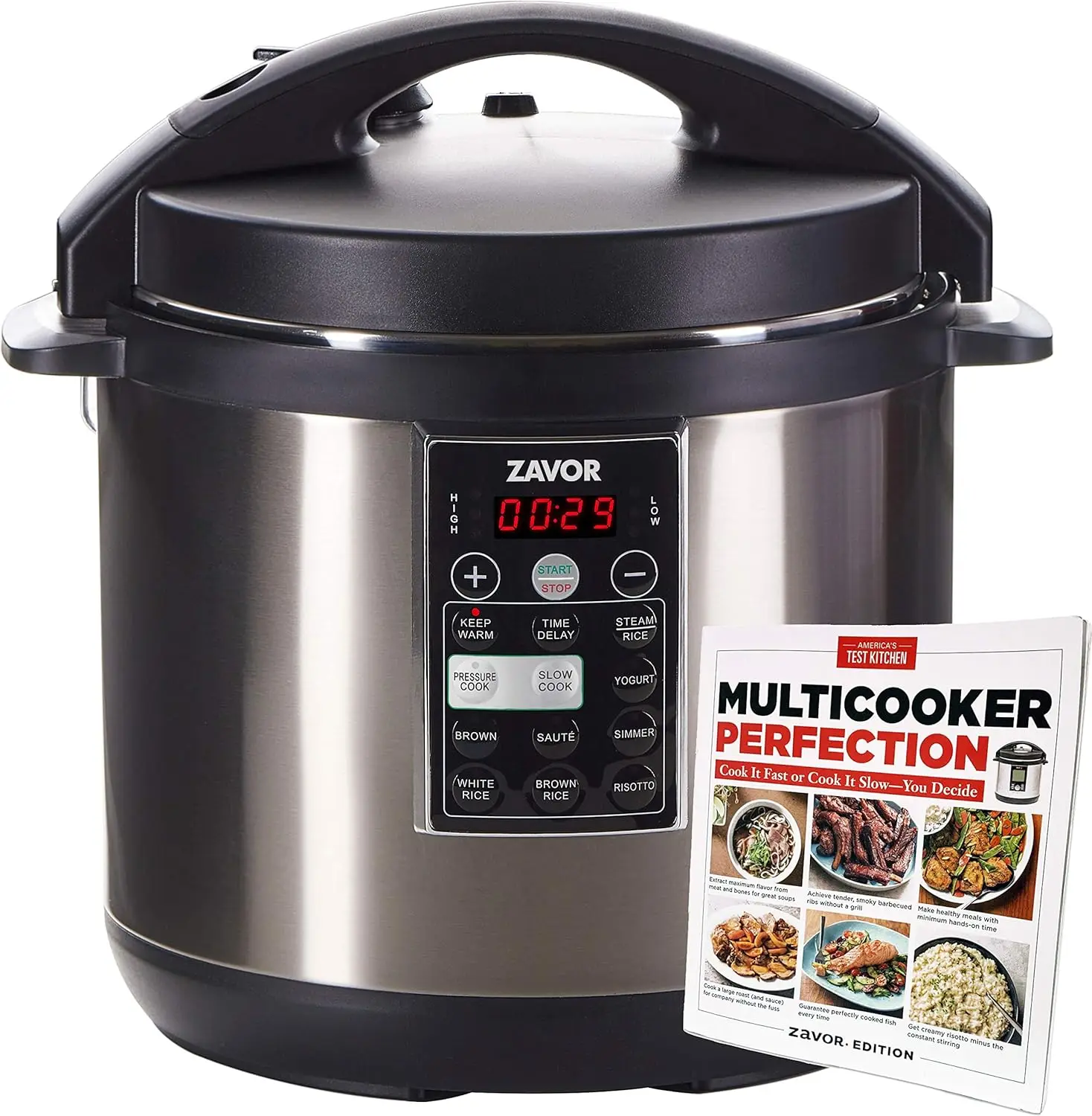 8 Quart Multi-cooker with America's Test Kitchen Multicooker Perfection Cookbook, Stainless Steel