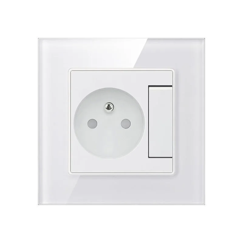 s86 Type EU Socket With Switch Control Panel French Tempered Glass Socket Flame Retardant PC Panel Concealed Installation
