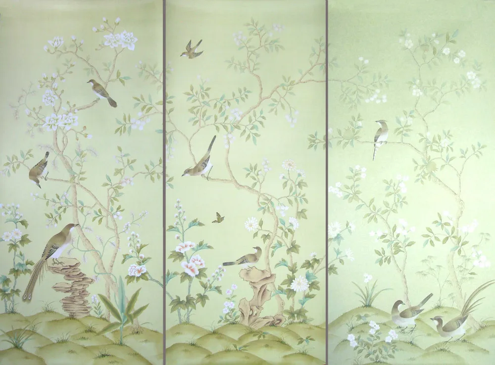 Custom luxury Hand-painted silk Art Wallpaper peony Flowers/Birds For Bedroom/living room/Sofa/TV/Porch/Cupboard wallcovering