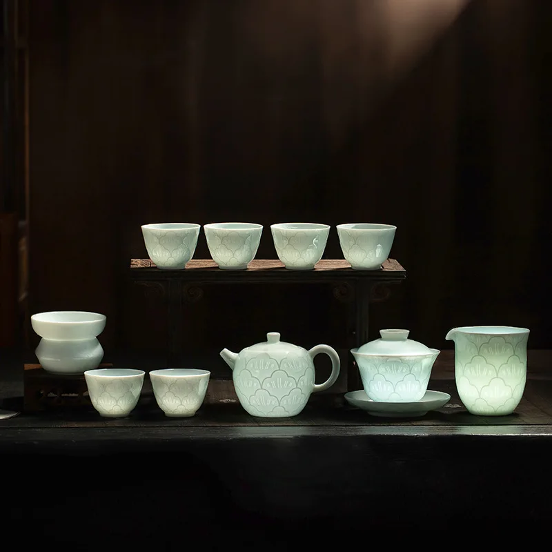 

Jingdezhen Ceramic Tea Set - Fine Engraved Qing Ceramics for High-Quality Gongfu Tea - Ideal Birthday Gift or Gift Choice