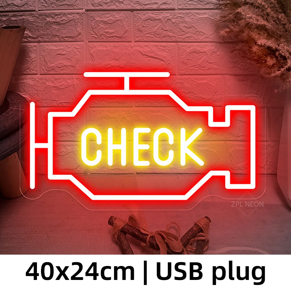 Neon Sign Light Check Engine Neon Led Sign Garage Workshop Car Auto Repair Shop Man Cave Bedroom Decor Room Wall Neon Light Bar