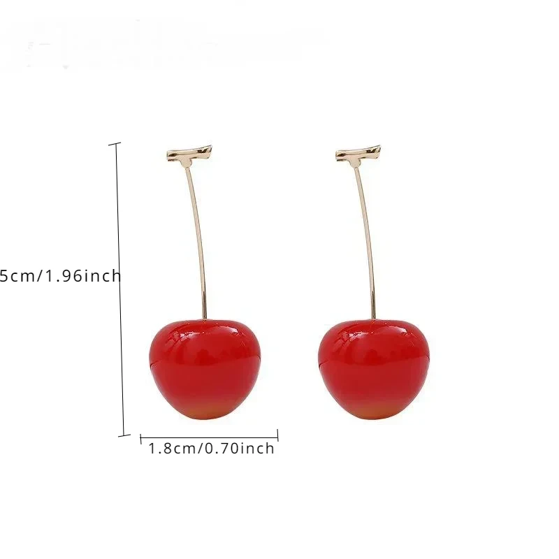 Cute and Energetic Cherry Earrings with A Temperament That Is Popular on The Internet. This Is A Long Chery Earring