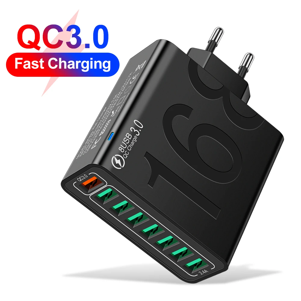150W 8-in-1 USB-Ladegerät, schnelles Ladegerät, Netzteil für iPhone, Samsung, Xiaomi, Quick Charge, EU/US/KR-Stecker