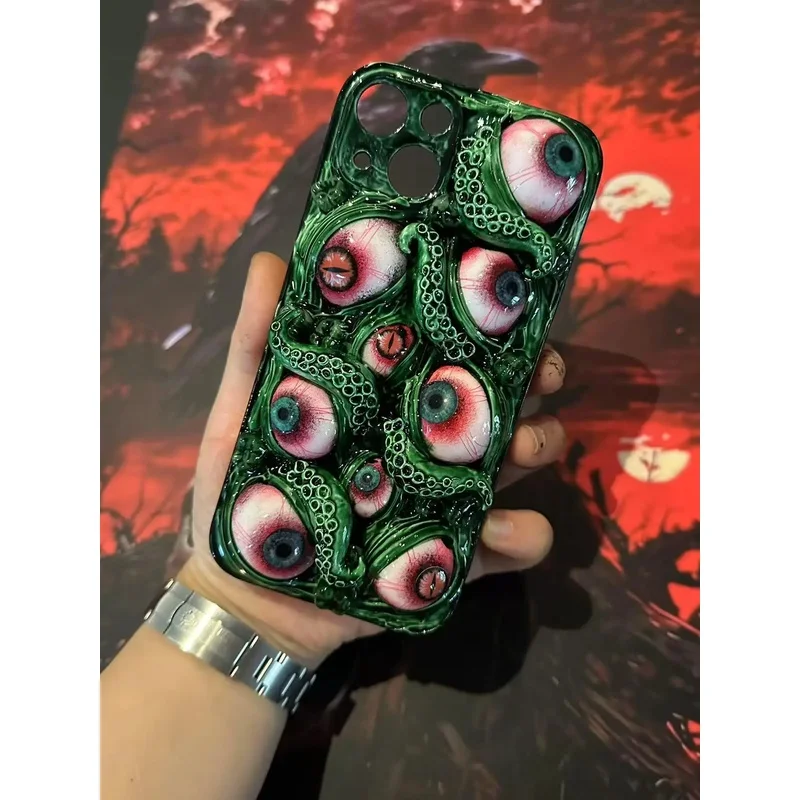 3D Horror Eye Tentacle Cthulhu Eye Phone Case, suitable for iPhone 17, 16, 15, 14, 12, Pro Max, made of soft silicone material.