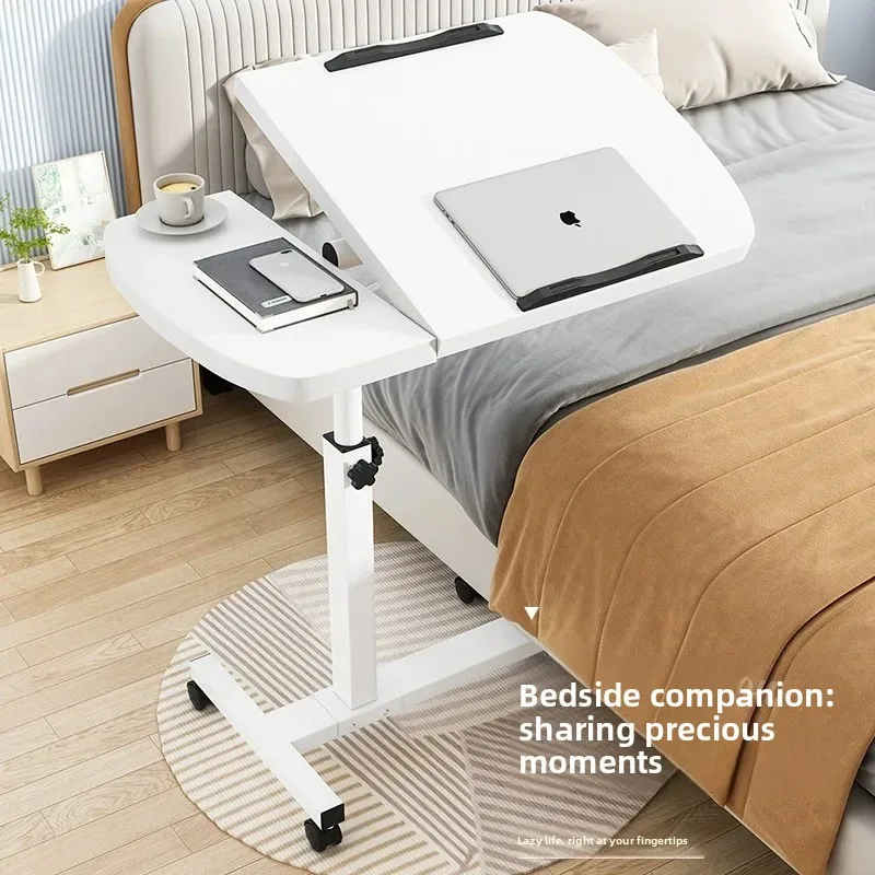

Overbed Table Adjustable Height Mobile Laptop Desk Dual Tilting Desktop Rolling Bedside Stand Workstation with Wheels